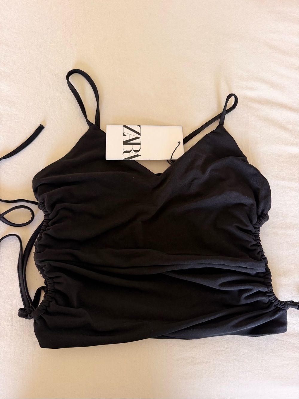 ZARA Black Ruched Spaghetti-Strap Cami